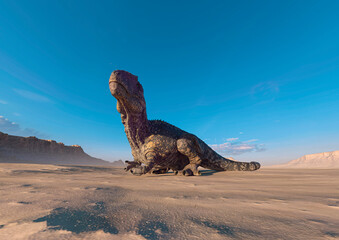 giganotosaurus is resting down on sunset desert bottom view © DM7
