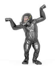 chimpanzee astronaut is showing the power in white background