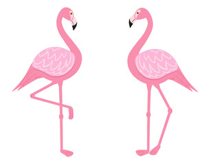 Fototapeta premium Illustration of a pair of flamingos in a flat style. Pink Flamingo. Tropical birds in vector image.