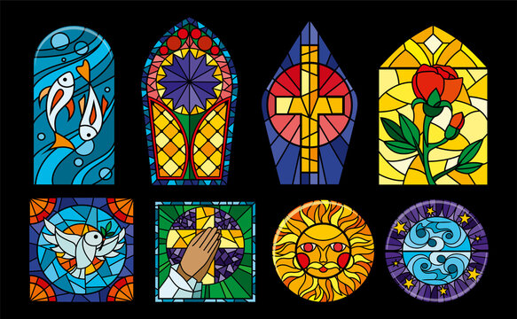 Stained Glass Windows On Black Background