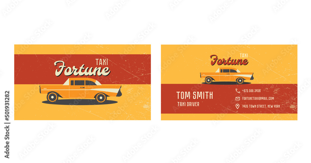 Wall mural business cards retro taxi. vintage