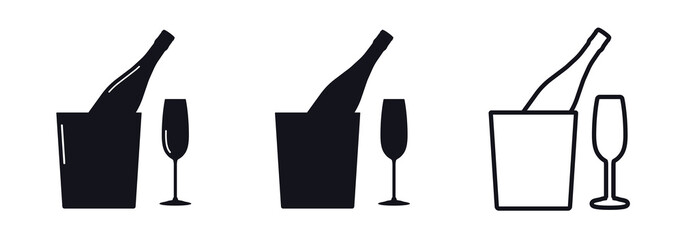 Champagne bottle glass and bucket icons © oxinoxi