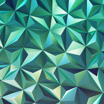 Abstract green low poly triangle geometric background. 3d rendering.