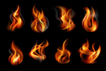 Realistic Flame Fire Icon Set