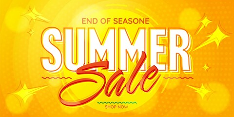 Summer sale banner. Special discount offer to end of season bright design template. Final seasonal clearance promotion vector illustration - obrazy, fototapety, plakaty