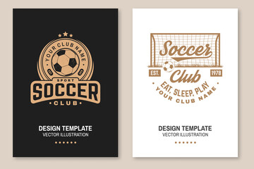 Set of soccer club badge template. Vector illustration. Flyer, brochure, banner, poster with soccer player silhouettes. © sivvector