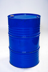 blue metal barrel for fuel oil products on a white background
