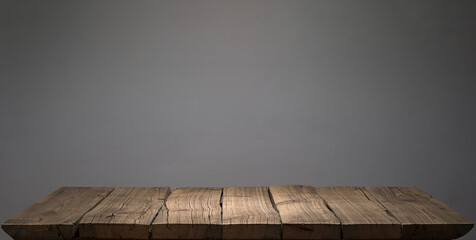 Dark aged wood plank podium or table