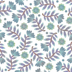 Seamless pattern. Raster illustration. Watercolor background with floral ornament. Image for design, printing on fabric or paper. Fashion. Packing, wrapping, scrapbooking.