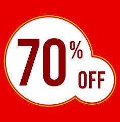 70 percent red banner with white ballons and red lettering for promotions and offers