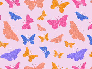 Naklejka na ściany i meble seamless pattern with colorful blue butterflies. 