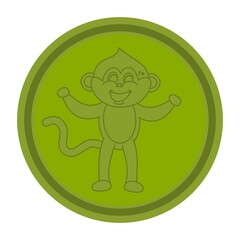 Young smiling monkey standing with arms raised in green round icon 