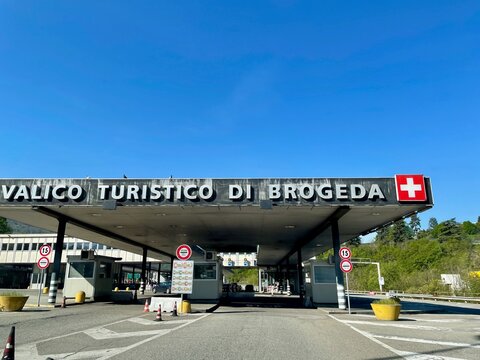 Chiasso, Italy, 19.04.2022. Border crossing Como Chiasso on Italian highway.