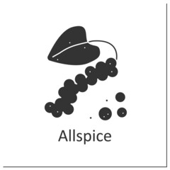 Allspice glyph icon. Dried aromatic fruit. Traditional seasoning for dishes. Strong-smelling condiment.Herbs and spices concept. Filled flat sign. Isolated silhouette vector illustration