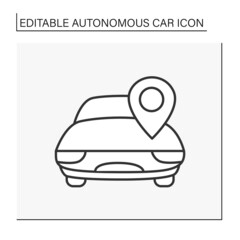 Navigation line icon. Track car location. Driverless trip route. Autonomous car concept. Isolated vector illustration. Editable stroke