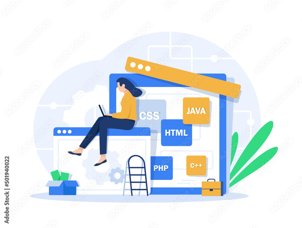Poster business concept for web development,easy to use and highly customizable,modern flat color design