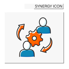 Human synergy color icon. Circular arrows between people. Collaboration. United interaction and teamwork. Synergy concept. Isolated vector illustration