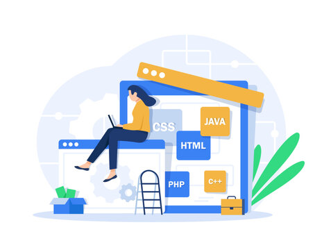 Business concept for Web Development,easy to use and highly customizable,Modern flat color design