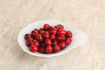 Ripe sweet tasty cranberry in the bowl