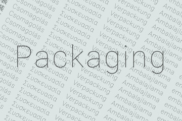 Word Packaging in languages of world. Logo Packaging on Platinum color