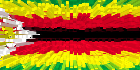 Flag of Zimbabwe . ZW patriotism banner. Zimbabwe  national symbol. State banner of capital  Harare . Nation independence day ZWE. Flag with effect of extrusion, growing blocks. 3D Image