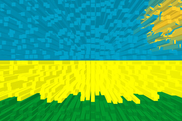 Flag of Rwanda . RW patriotism banner. Rwanda  national symbol. State banner of capital  Kigali . Nation independence day RWA. Flag with effect of extrusion, growing blocks. 3D Image