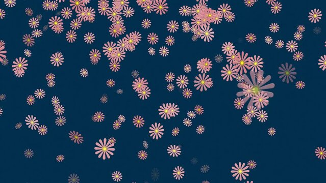 Pink decorative flowers pouring down on dark blue background