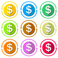 Flat Dollar currency round coin. Casino currency, gambling coin, jpg image illustration isolated on white background. image jpeg icon, symbol, money, casino gambling. 
