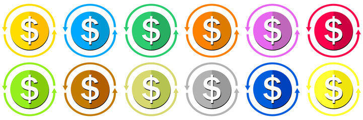 Flat Dollar currency round coin. Casino currency, gambling coin, jpg image illustration isolated on white background. image jpeg icon, symbol, money, casino gambling. 
