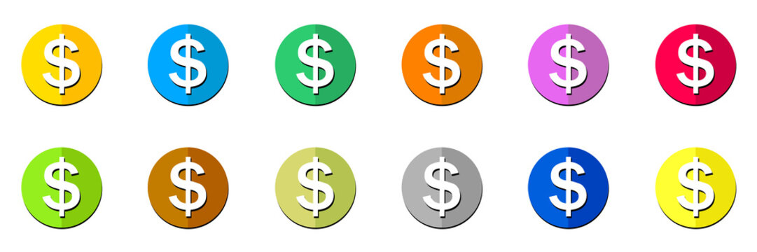 Flat Dollar currency round coin. Casino currency, gambling coin, jpg image illustration isolated on white background. image jpeg icon, symbol, money, casino gambling. 
