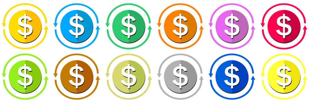 Flat Dollar currency round coin. Casino currency, gambling coin, jpg image illustration isolated on white background. image jpeg icon, symbol, money, casino gambling. 
