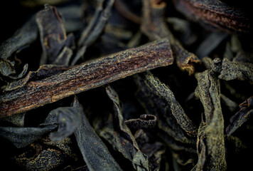 large leaf brewed tea leaves macro closeup microscope soft focus
