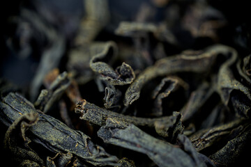 large leaf brewed tea leaves macro closeup microscope soft focus