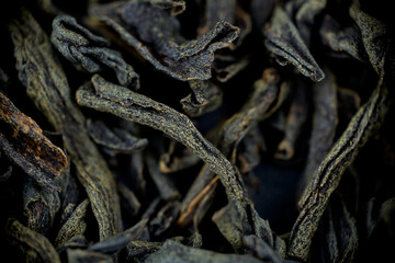 large leaf brewed tea leaves macro closeup microscope soft focus
