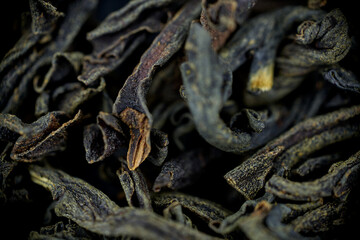 large leaf brewed tea leaves macro closeup microscope soft focus