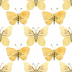 Seamless pattern with beautiful butterflyes hand drawn watercolor. Cute nature endless backgouund.