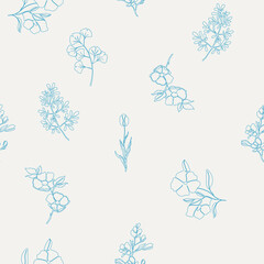 Seamless pattern with flower line arts background. Cover design for invitation, wallpaper, cards, fabric and print. Vector illustration.