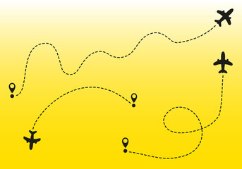 Airplane routes on white background. Romantic travel concept. Airplane line path, vector icon of air plane flight route on white background. Vector illustration.