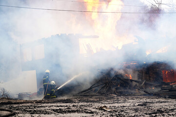 Fireman extinguish a house and building; sapanca turkey in the forest and building fires