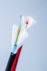 Cut fiber optic cable with fiber optic connectors