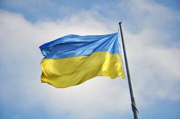 Symbol of Ukrainian Independence national flag on the flagpole