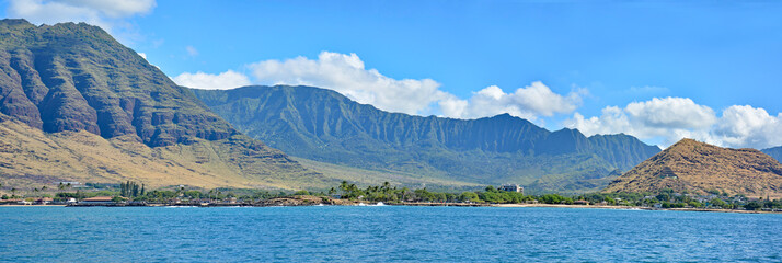 Coastline and mountain along the west side of Oahu near Waianae