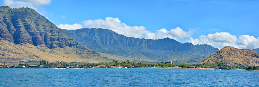 Coastline and mountain along the west side of Oahu near Waianae