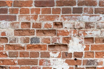 Shabby wall of old red brick. Reference material, reference information.