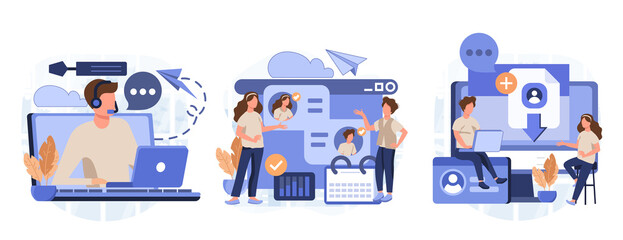 IT profession collection. Programmer write software and create code for computer. Coding script for project and app. Digital technology for website, interface and devices. Vector illustration.