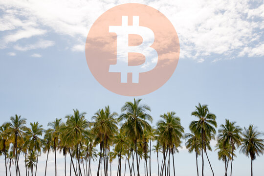 bitcoin sign on blue sky