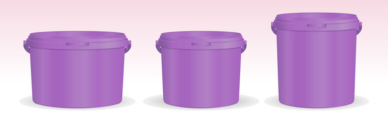 Purple plastic paint buckets set