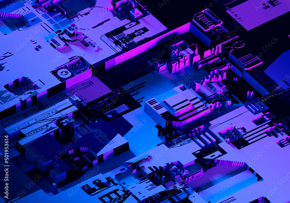 Aufkleber abstract circuit board. circuit board wallpaper in neon color. computer wallpaper with circuit board