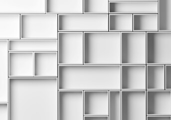 White geometric background. Simple geometric background with smooth lines. Background on abstract theme. Squares and rectangles are white. Geometric shapes of different sizes. 3d rendering.