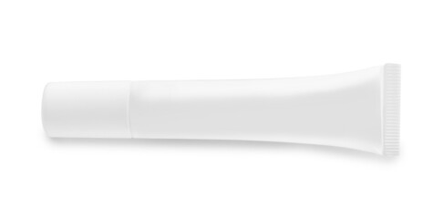 Blank tube of cosmetic product on white background, top view